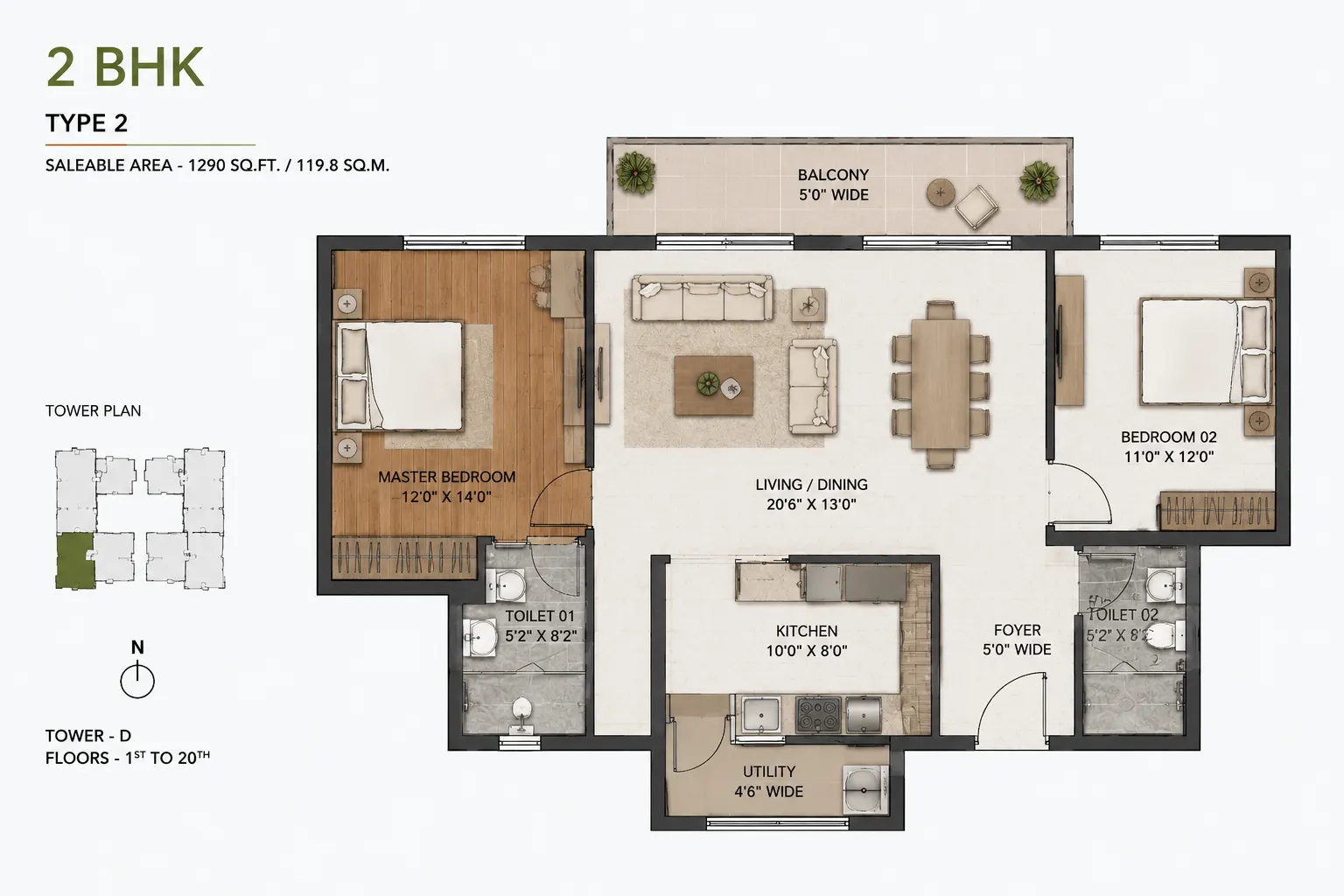 Embassy Bettahalsur 2 BHK Floor Plan